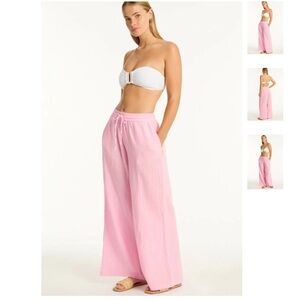 Sea Level Sunset Beach High Waist Cotton Gauze Cover-Up Pants Large Pink NWT
